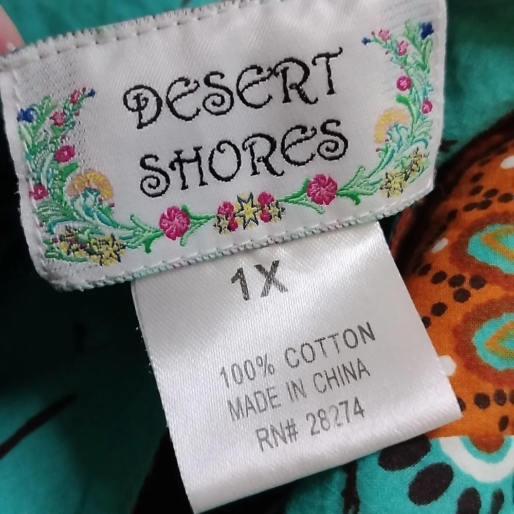 2463) Dessert Shore Tropical Batik Sun Dress Plus Size 1X